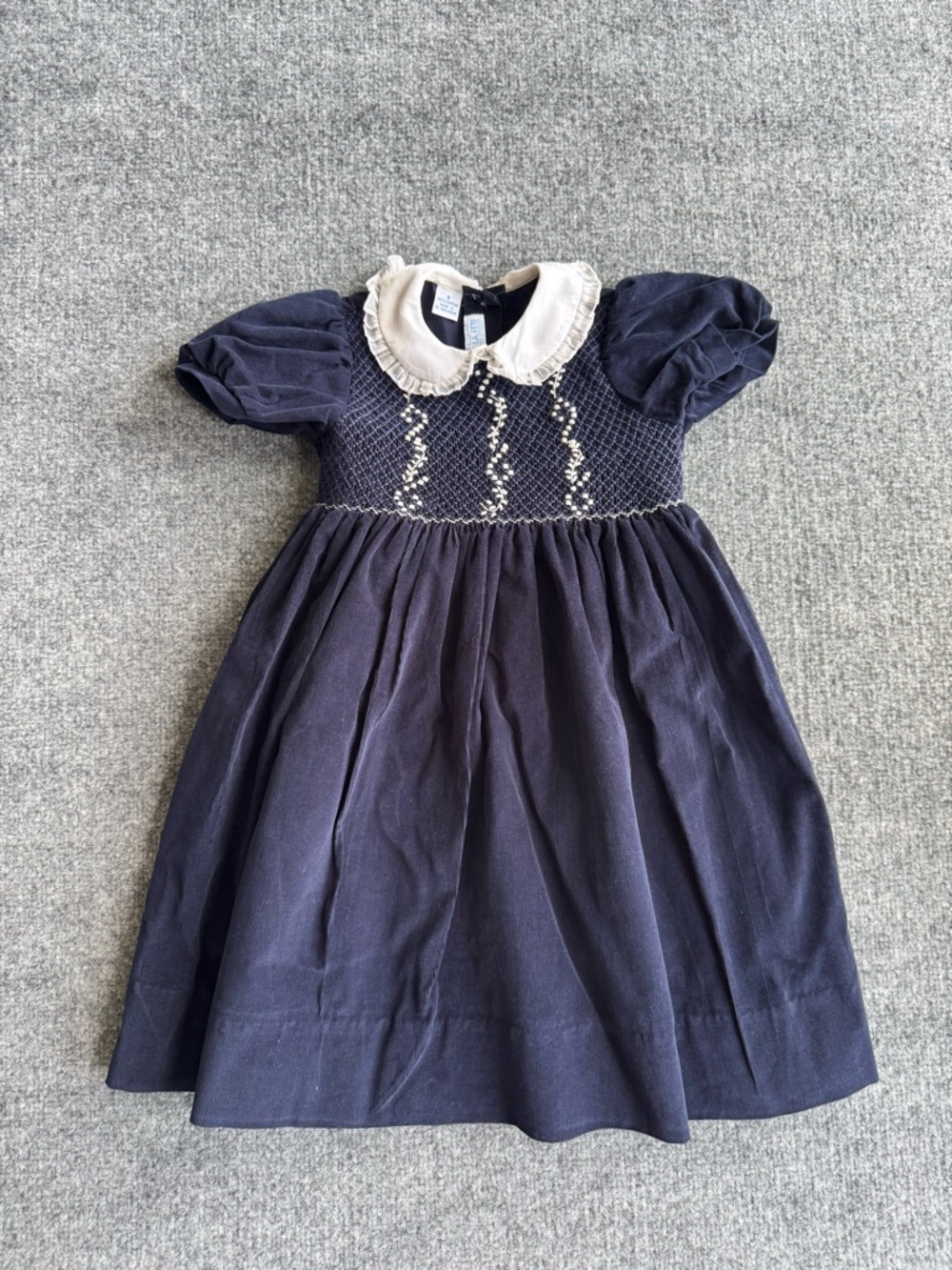 Karla Lacayo Vive La Fete Navy Cord Smocked Dress White Peter Pan Collar Size 3
